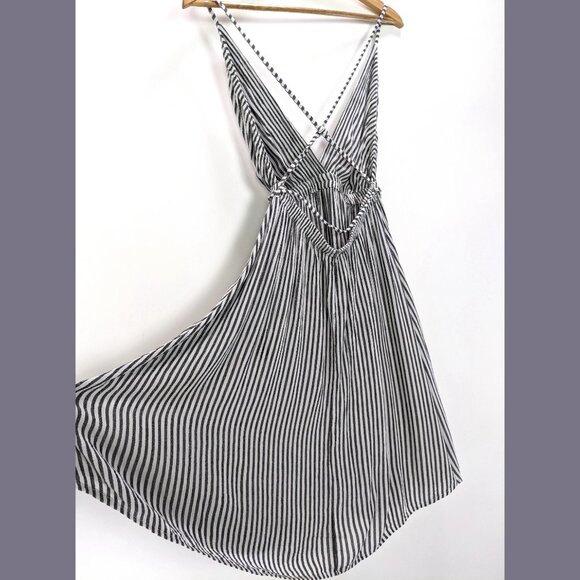 Elan Size S Womens Strappy Open Back Black and White Striped Fit and Flare Dress - Picture 5 of 8